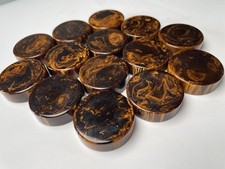 VTG Bakelite Brown & Yellow Swirled Backgammon Checker 14 Pieces 1.5 x 0.5