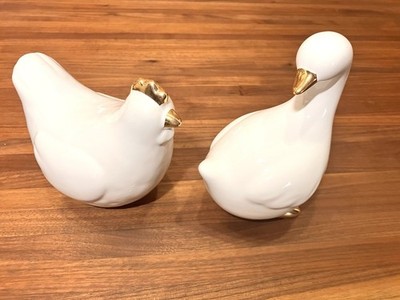 White Ceramic Duck 5.5  & Hen 5'' Set/2 Target Bullseye Playground Easter 2023