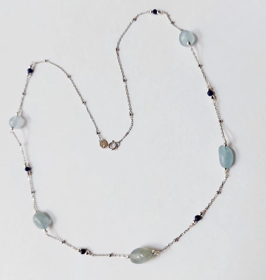 Collana in argento 925 lunga 50 cm con acquamarina, lapislazzuli ematite argenta - Immagine 2 di 4