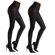 2 Pairs Semi Opaque 40 Denier Tights for Women, Ladder Resistant Medium Black