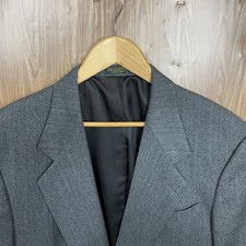 Oscar De La Renta Blazer Jacket Mens 42L Gray Herringbone Wool Two Buttons
