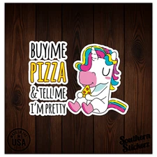 Unicorn Buy Pizza - Vinyl Decal Sticker - Car Window Laptop - ebn7667