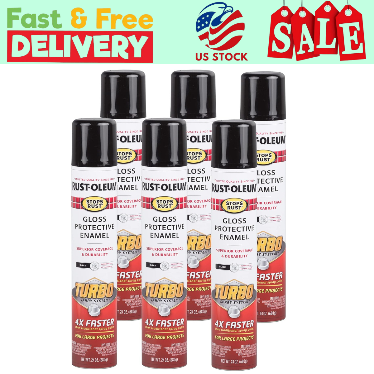 Rust-Oleum Gloss Black Anti-Rust Spray Paint 24 oz 6-Pack