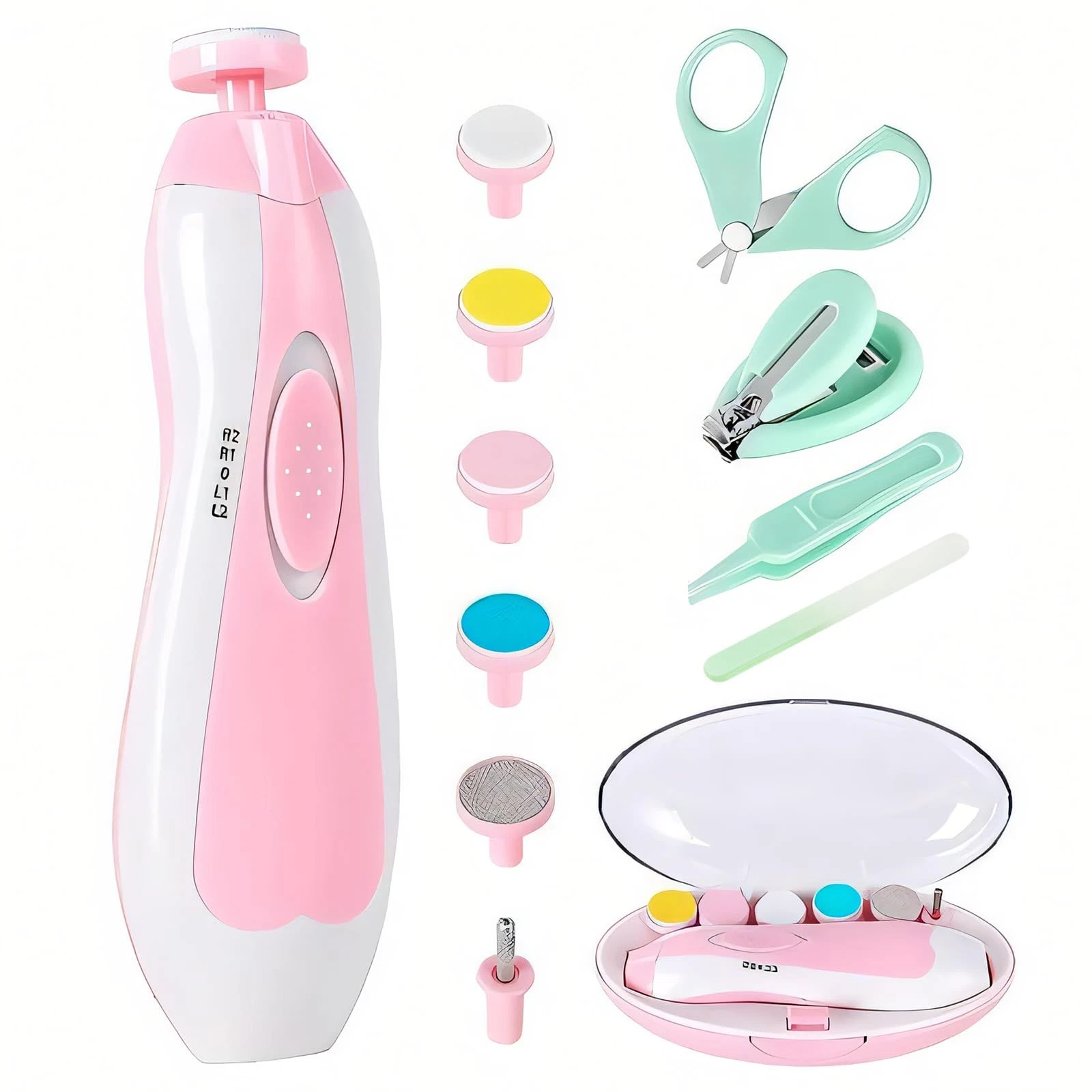 Qunlions life Baby Nail Trimmer Battery Powered, Pink+four Accessories