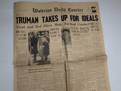 April 16 1945 Waterloo Daily Courier Truman FDR Funeral WWII Maps Newspaper