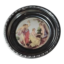 Vintage Porcelain Tile Trinket Dish Wine Coaster Silver Plate 4.5" Round