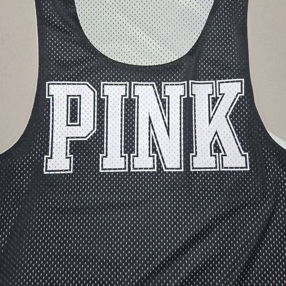 Camiseta sin mangas de malla reversible ROSA Victoria's Secret negra blanca S Foto 3 de 4