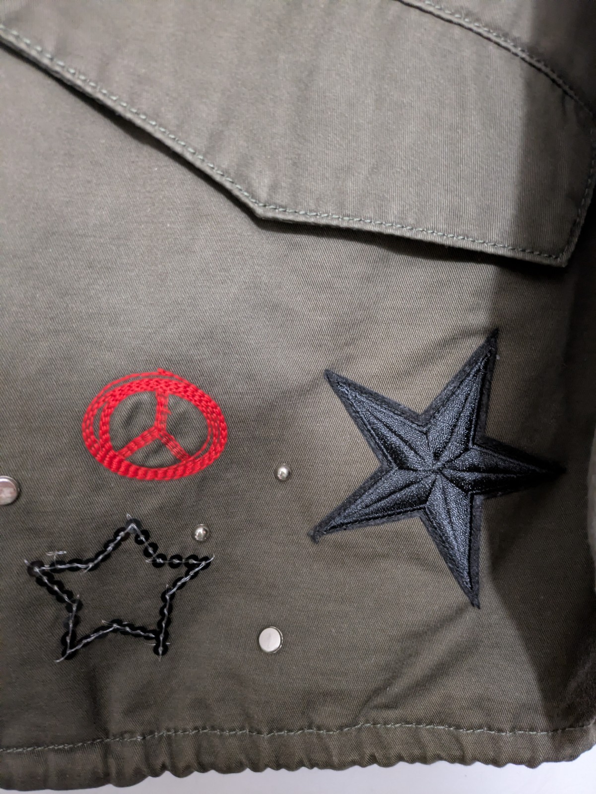 Scripted Olive Green Utility Jacket XS Embroidere… - image 5