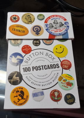 PARTIAL Button Box: 100 Postcards, Busy Beaver Button Museum (90 POSTCARDS)
