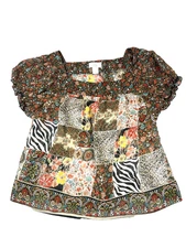 Women’s XL Boho Top Puff Floral Patchwork Print by NYC Design Luxe Sheer Hippie