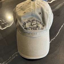 JOHN DEERE Grey COTTON Moline 112 Vintage Logo Cap Cotton Hat Adjustable Strap
