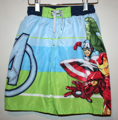 Boys Marvel Avengers Hulk Captain America Iron Man Swim Trunks Blue Green 5/6