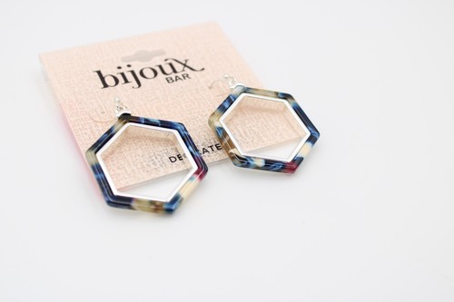 NWT Women's Bijoux Bar Silver Tone Hexagon Multicolor Earrings - Picture 3 of 4
