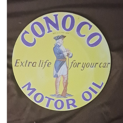 Conoco Motor Oil Advertising Sign Yellow Blue White Gas & Oil Theme