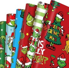 12 Pcs Grinch Christmas Wrapping Paper Sheets, 69X50Cm Red Green Grinch Xmas Gif