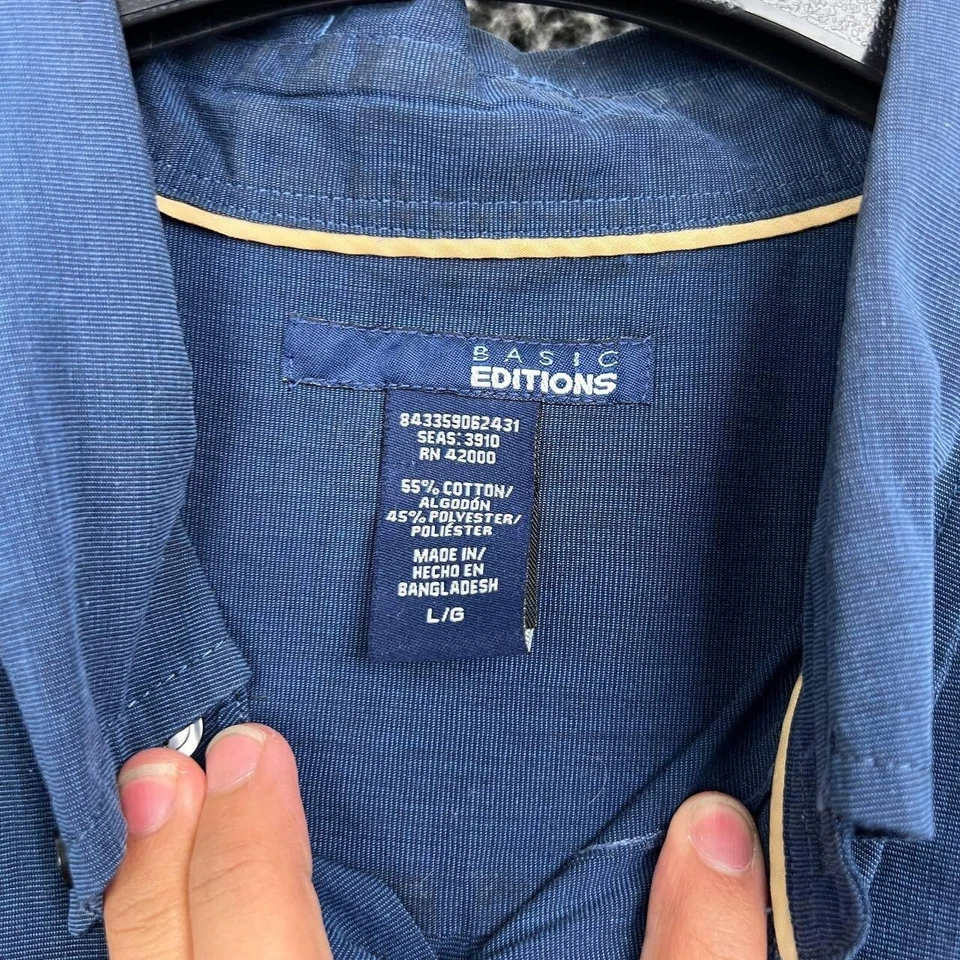 Рубашка мужская Basic Editions большая синяя простая без рисунка карман с коротким рукавом на пуговицах - Изображение 3 из 4