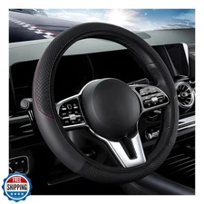 DXNQ Car Steering Wheel Cover, 15 Inch Carbon Fiber Leather Stitching Color S