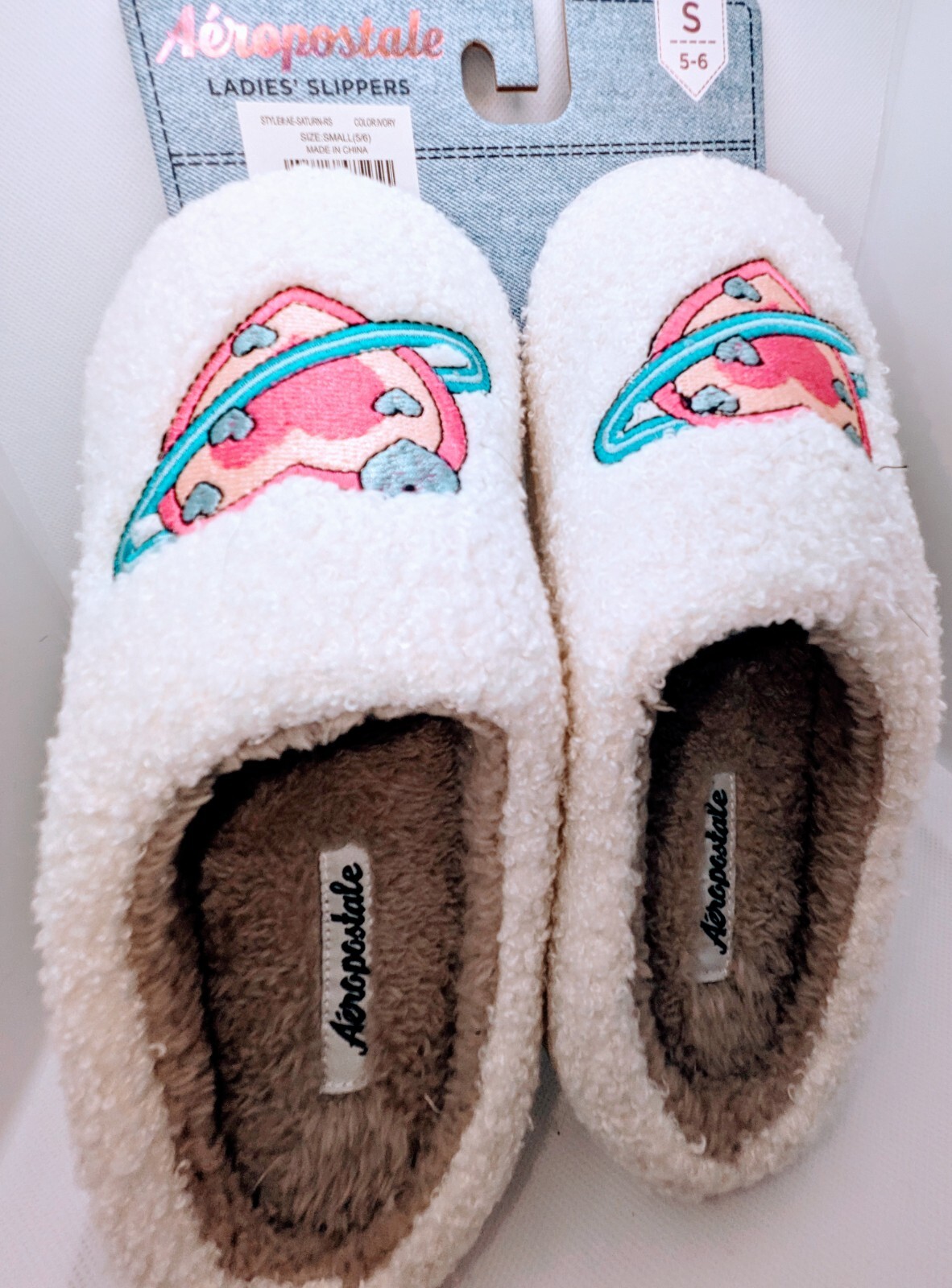 Aeropostale Slippers W/ Embroidered Heart Toes And Fuzzy Interior, New, Size S-image