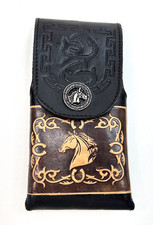  Phone Case w/Belt Loop Horse Head Tooled Black Leather Phone Case w/Belt Loop