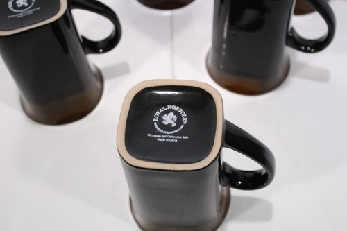 Royal Norfolk Stoneware Black/Brown Two Tone 14oz Set of 6 Coffee Mugs - Picture 13 of 15