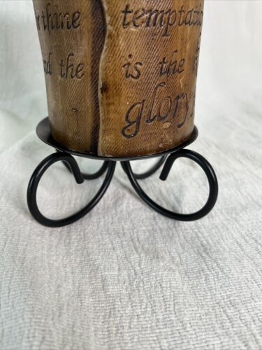 Lord’s Prayer Handmade Pillar Candle W/ Metal Holder Parchment Scroll Design - Picture 12 of 12