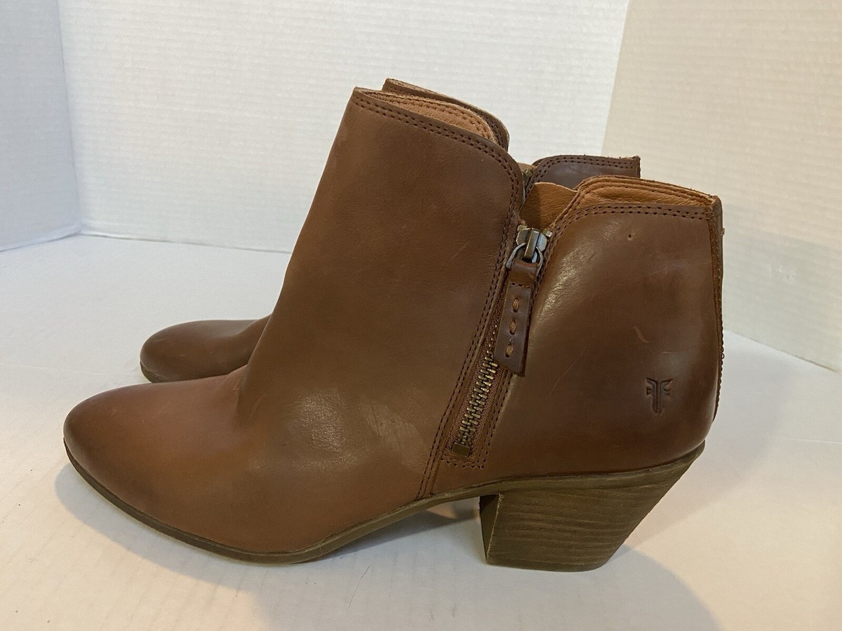 Frye Judith Ankle Boots Double Zip Womens Slip On Booties Leather Brown  Size