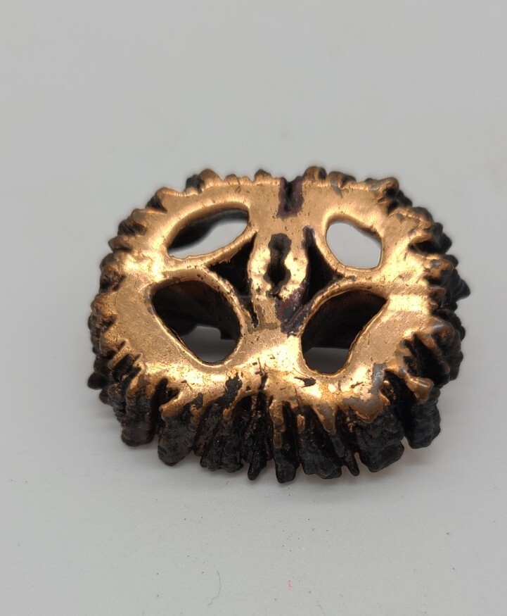 Antique Copper Covered Walnut Shell Slice Brooch … - image 4