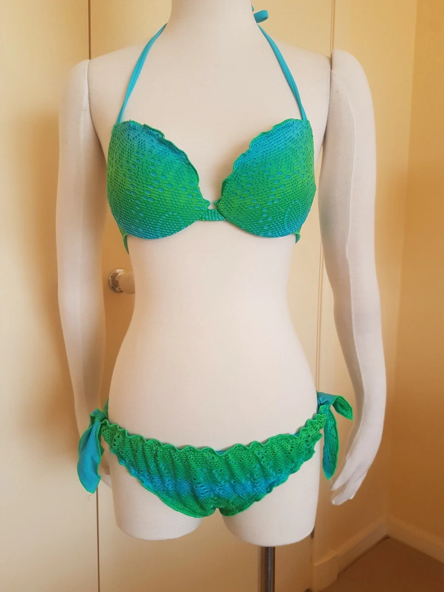 Calzedonia cobey set swimwear top & bikini bottom green & blue tie dye  Small