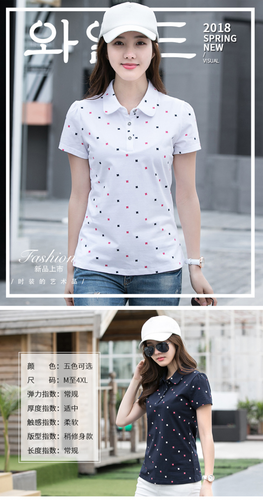 Women's Top Lapel Print Versatile Polo Shirt Casual Lapel Short Sleeve T-shirt - Picture 9 of 15