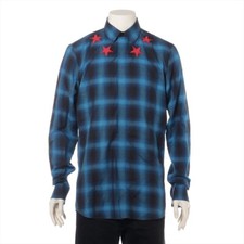GIVENCHY Cotton  Lyocell Check Long-Sleeve Shirt Men's Size 40 Star Patch Blue
