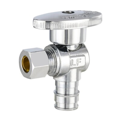 EFIELD 1/2'' Pex-A Expansion ×3/8'' OD Compr. Angle Stop Valve 1/4 Turn Lead Free