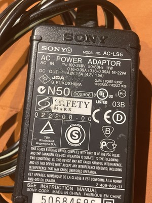 Sony Original Power Adaptor AC-LS5 4.2V 1.5A Output With Power Cord | eBay