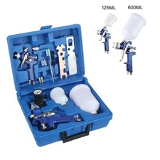 2 x HVLP Spray Gun Kit Air Gravity Feed Vehicle Car Paints 1.4MM 0.8MM Nozzle