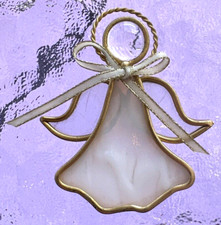 VTG Stained Glass Angel Suncatcher Ornament White Gold Clear Translucent Decor