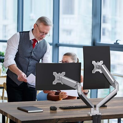 Dual Monitor Stand - Height Adjustable Gas Spring Monitor Desk Mount Swivel VESA