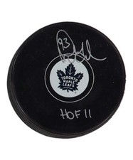 Doug Gilmour Signed Maple Leafs Logo Hockey Puck Inscribed 