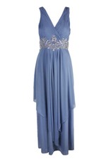 Alex Evenings Blue Sleeveless Beaded Waist Mesh Gown 6