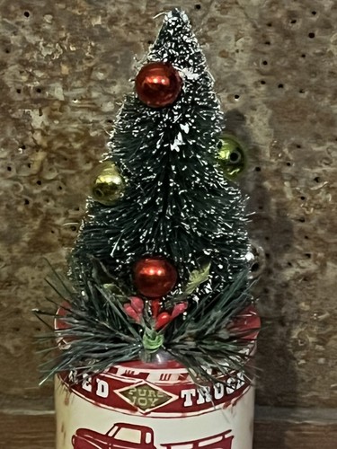 Bottle Brush Christmas Tree Red Truck Peppermint Bark Spice Container 8 1/2" - Picture 2 of 5