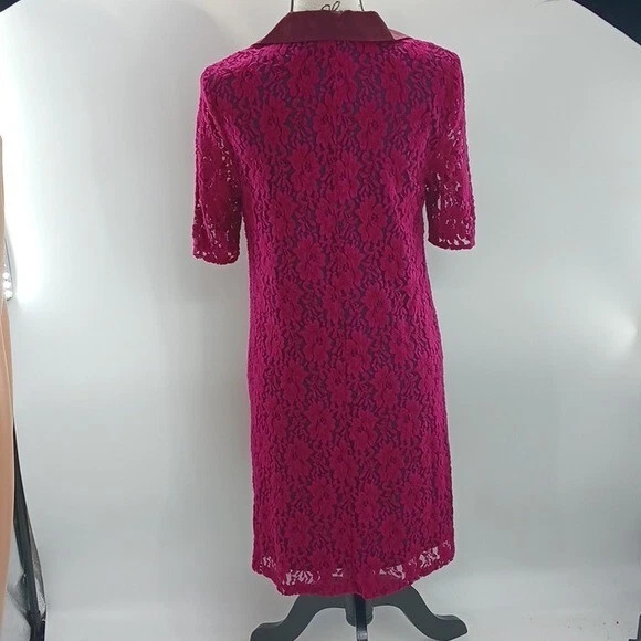 Vestido Andrew Marc Borgoña Encaje Mujer Talla 8 Media Manga Cuello Funda Foto 4 de 4