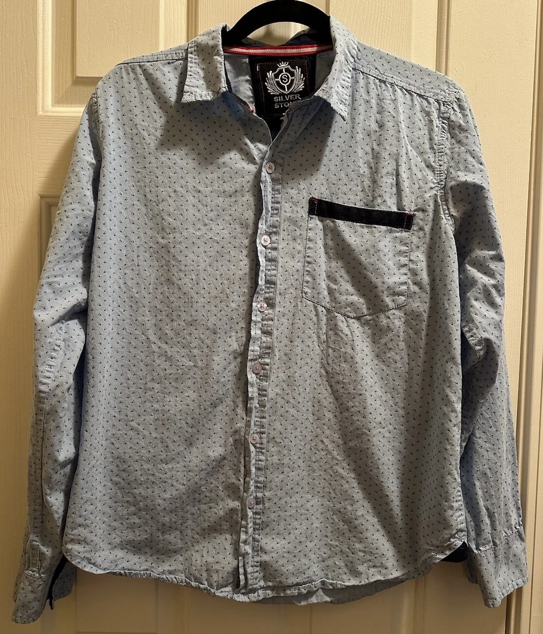 Silver Stone Button Up Long Sleeve Shirt Men Blue Allover Boat Captain Sailor L