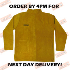 WELDMIG GOLD LEDER SCHWEISSJACKE KLETTVERSCHLUSS UND DRUCKKNOPF S M L XL XXL XXXL