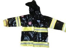 Western Chief Kids Rain Jacket Firefighter Hooded Yellow and Black Boys Size 3 T
