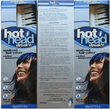 3 ELECTRIC BLUE HOT HEAD STREAK'N WASH OUT TEMP HAIR COLOR FREE SHIP HALLOWEEN