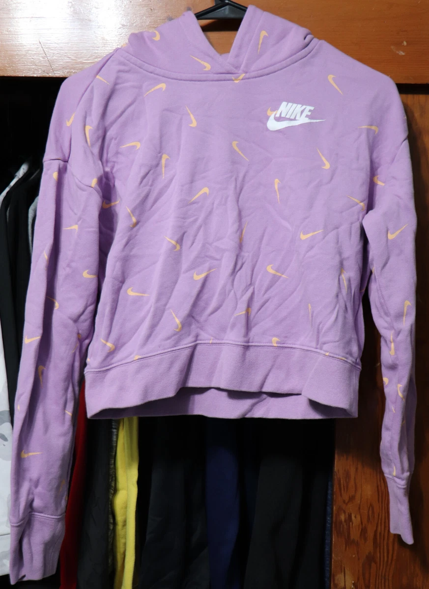 Nike Sportswear Club Futura Cropped Hoodie Pullover Lavender Girls