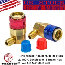 2pcs A/C Manifold Gauge Conversion Kit H/L Angle Quick Adapter 90 Degree