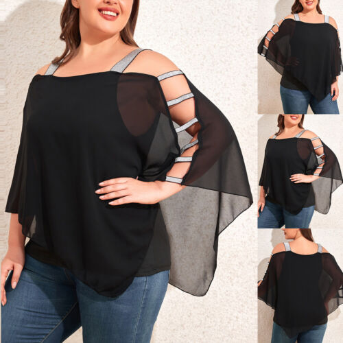 Womens Sexy Hollow Strappy Tunic Tops Ladies Casual Loose Blouse T-Shirts Tee