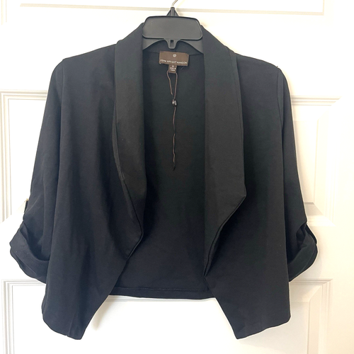 Fenn Wright Fenn Size Small Black Faux Roll Tab Sleeve Open Front Jacket Blazer