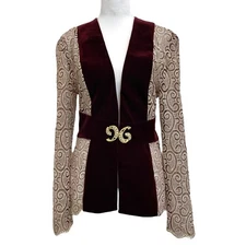 Aspeed VTG 90s MCM Style Sheer Lace Velvet Trim Evening Jacket sz S Elegant