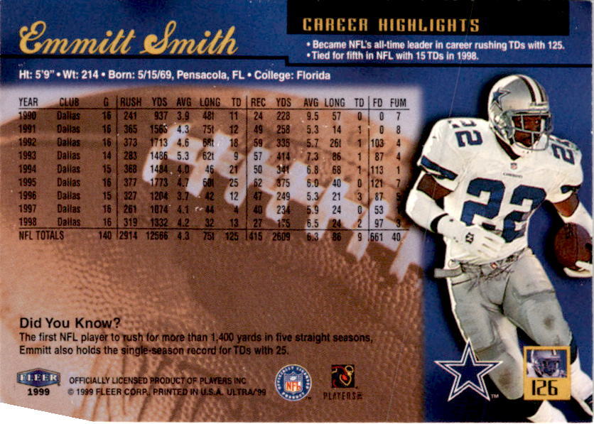 1999 Ultra #126 Emmitt Smith Cowboys | eBay