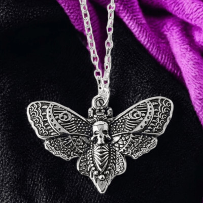 Death Moth Skull Silver Necklace Gothic 3D Engraved Antique Silver Pendant New